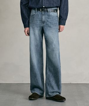 [린넨라이크]Linen Like Mid Rise Wide Jeans DCPT039MidBlueB