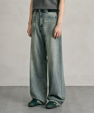 [린넨라이크]Linen Like Mid Rise Wide Jeans DCPT039RustGreen