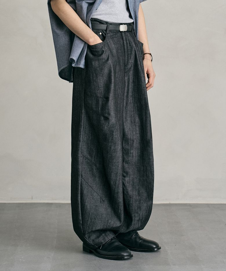 [린넨라이크]Linen Like Balloon Wide Jeans DCPT060CPBlack