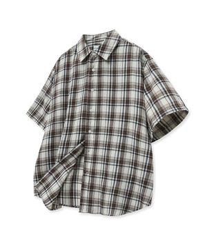 87-STAN200 레거시 빈티지 오버핏 반팔 체크 셔츠 브라운