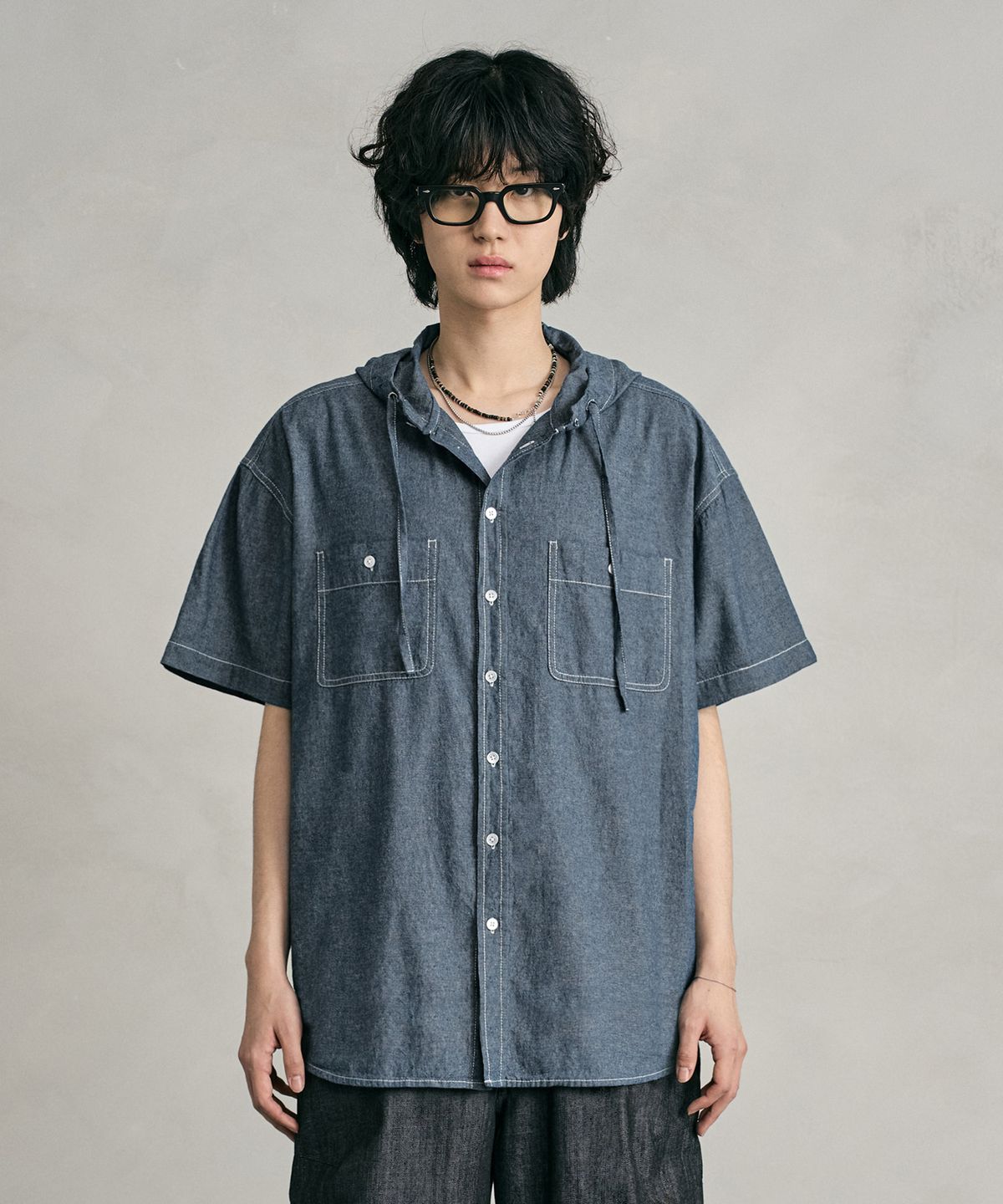 데케트(DECET) Chambray Over Hood Short Shirt DCSH013Blue