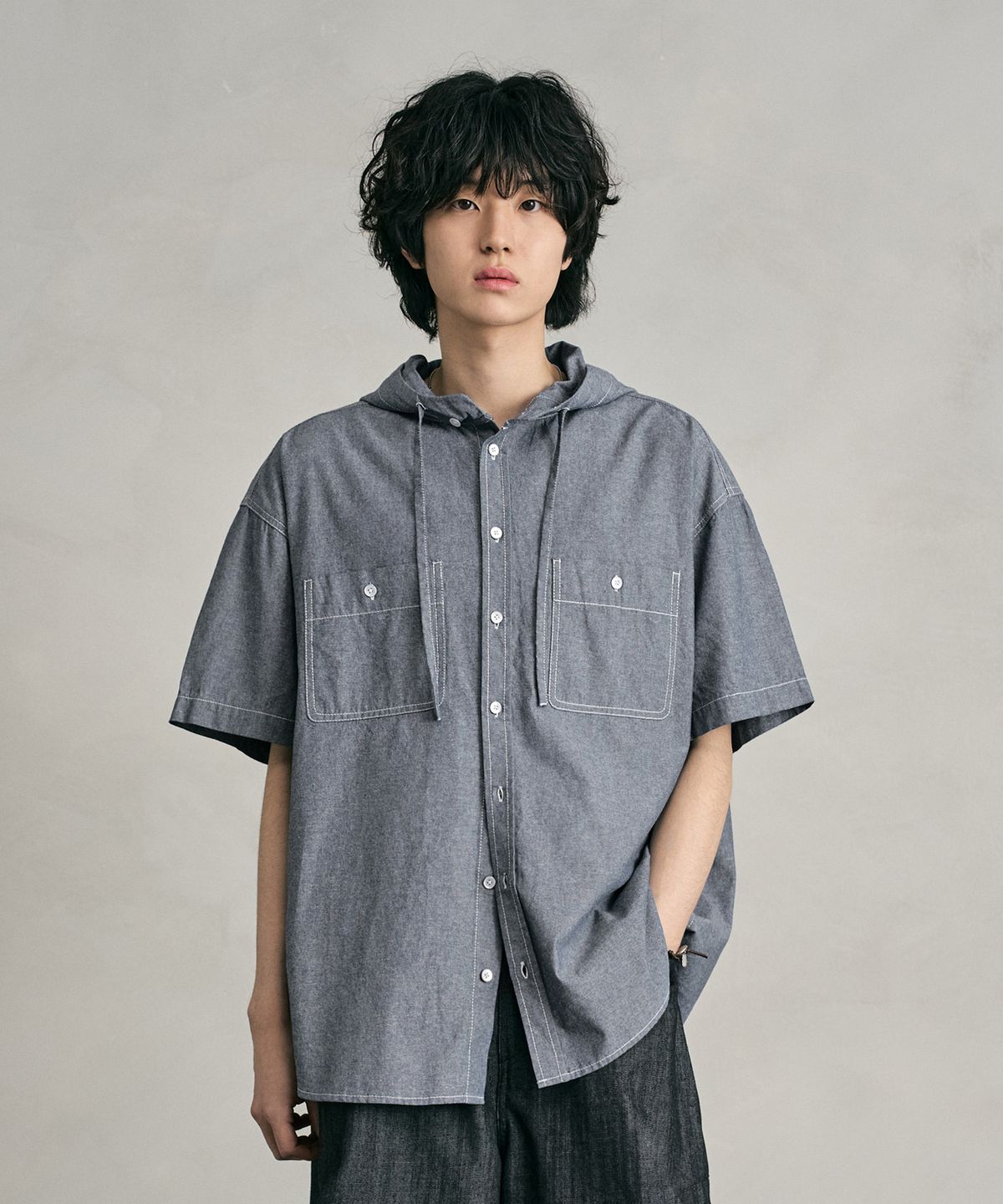 데케트(DECET) Chambray Over Hood Short Shirt DCSH013LightBlue