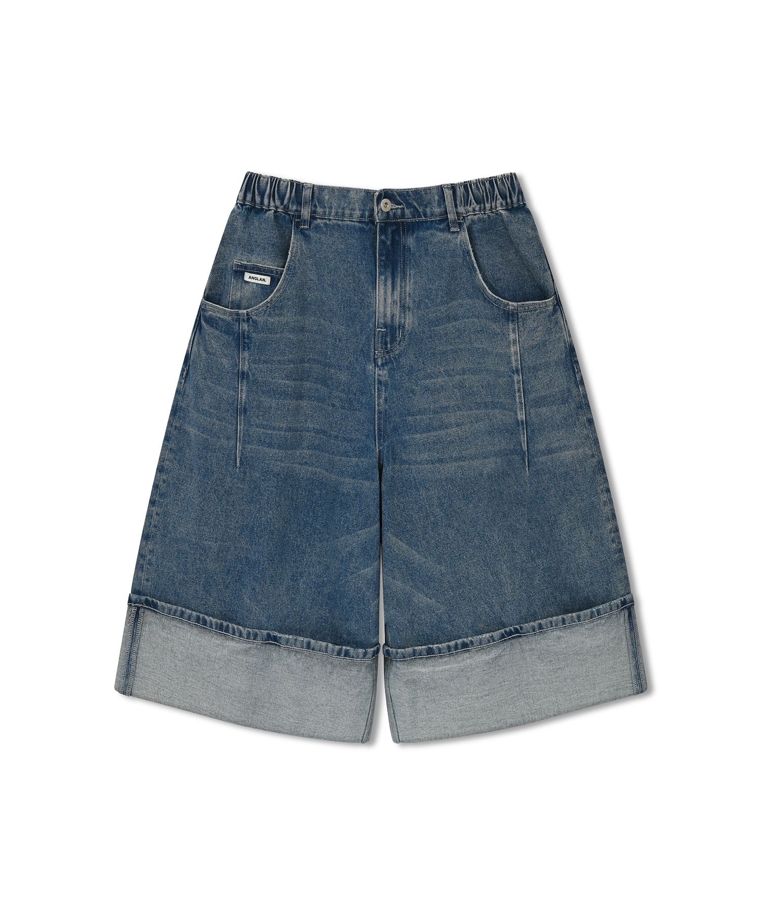 【ANGLAN】Vintage Washed Denim Half Pants Vintage Washed Denim Half Pants - Black Denim - ANGLAN