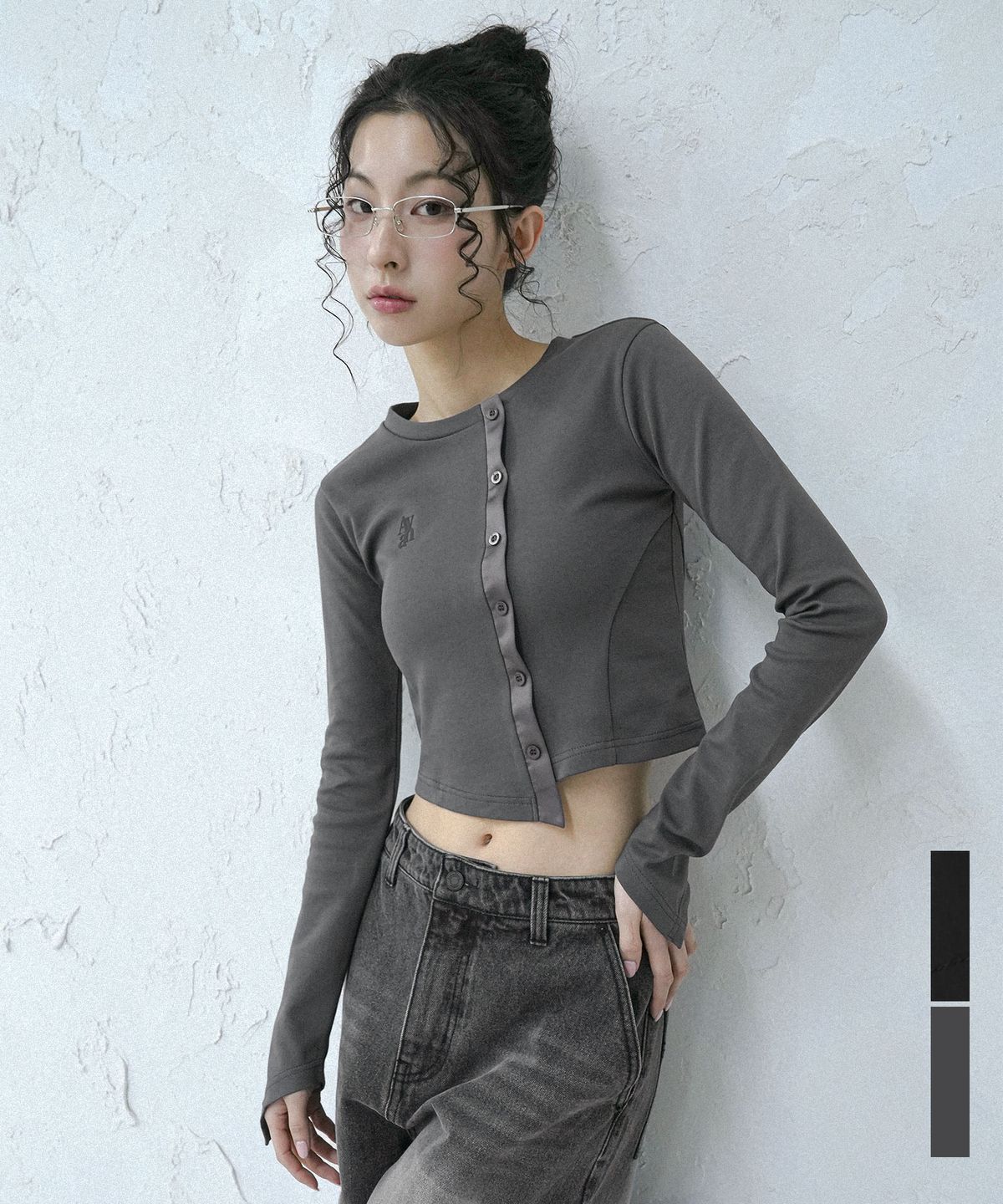 어반드레스(AVANDRESS) Button Unbalance Long Sleeve - 2COL