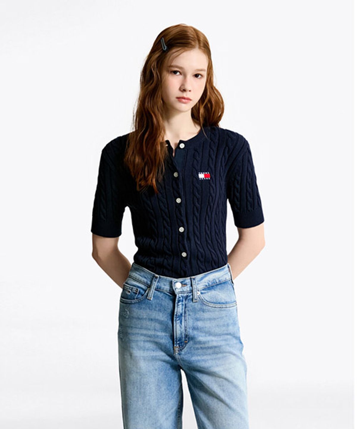 타미진스(TOMMY JEANS) 서머 케이블 가디건 (T32F1KCD05TWT2C1G)