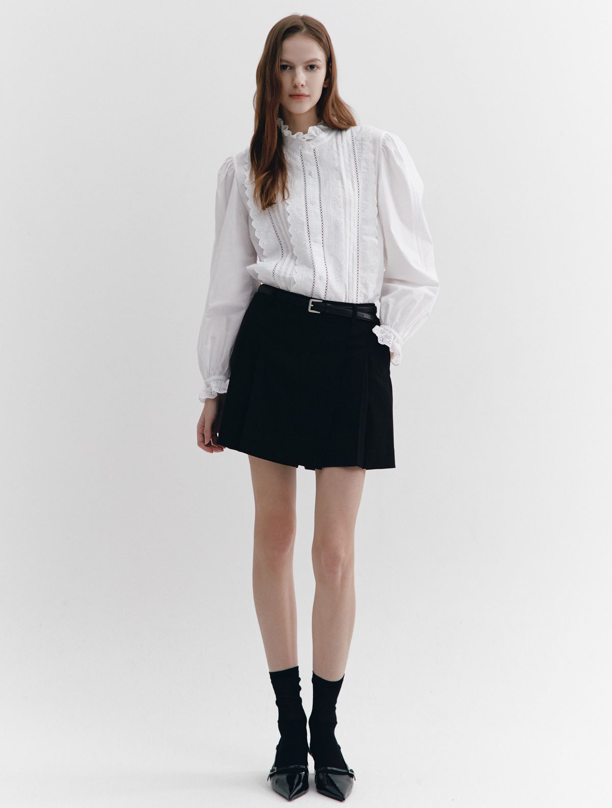 그레이데시온(GRAYDATION) Pleats Wrap Skirt-type Shorts BLACK