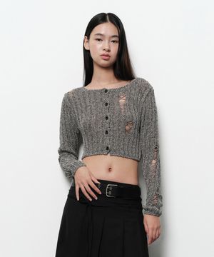 DAMAGE CROP CARDIGAN (black)