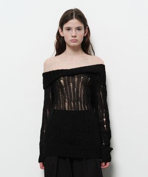 OFF SHOULDER DAMAGE KNIT (black)