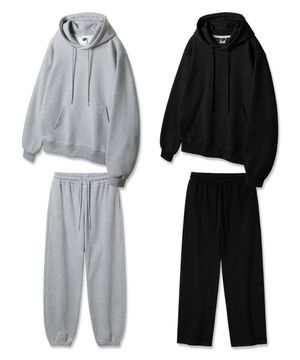 [SET] 레귤러핏 무지 후드티 조거/세미 와이드 트레이닝 팬츠 셋업