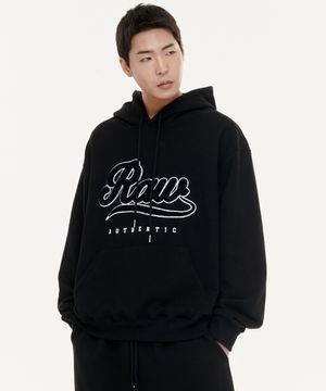 RAW 부클자수 후드티 - 블랙