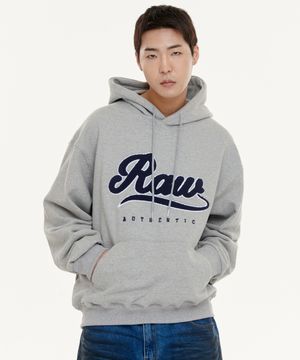 RAW 부클자수 후드티 - 그레이