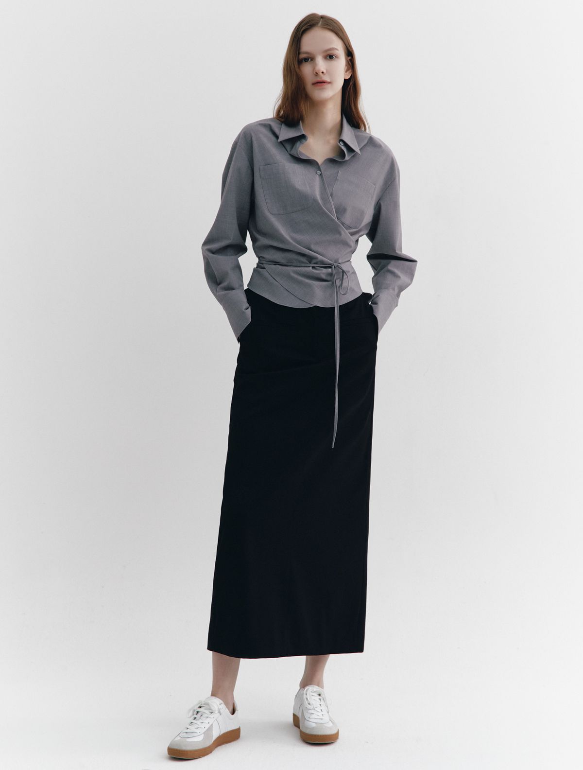 그레이데시온(GRAYDATION) Double Waistband Maxi Skirt BLACK