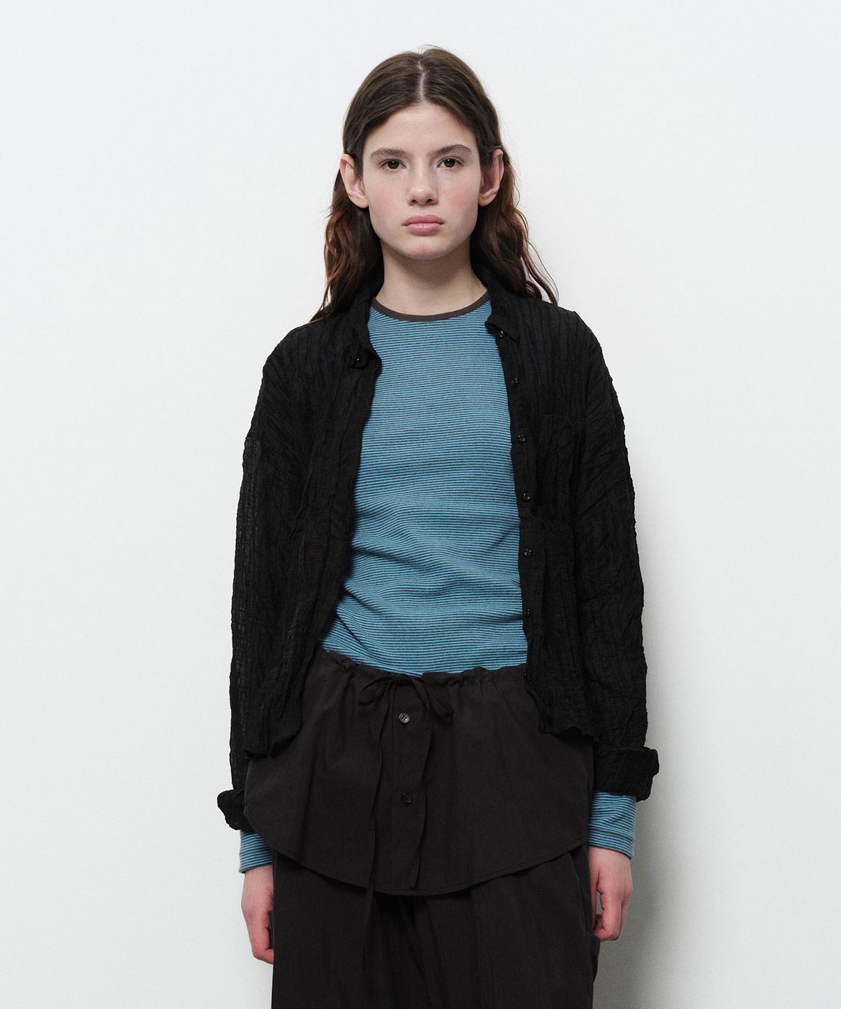다이애그널(DIAGONAL) WRINKLY SEE THROUGH SHIRTS (black)