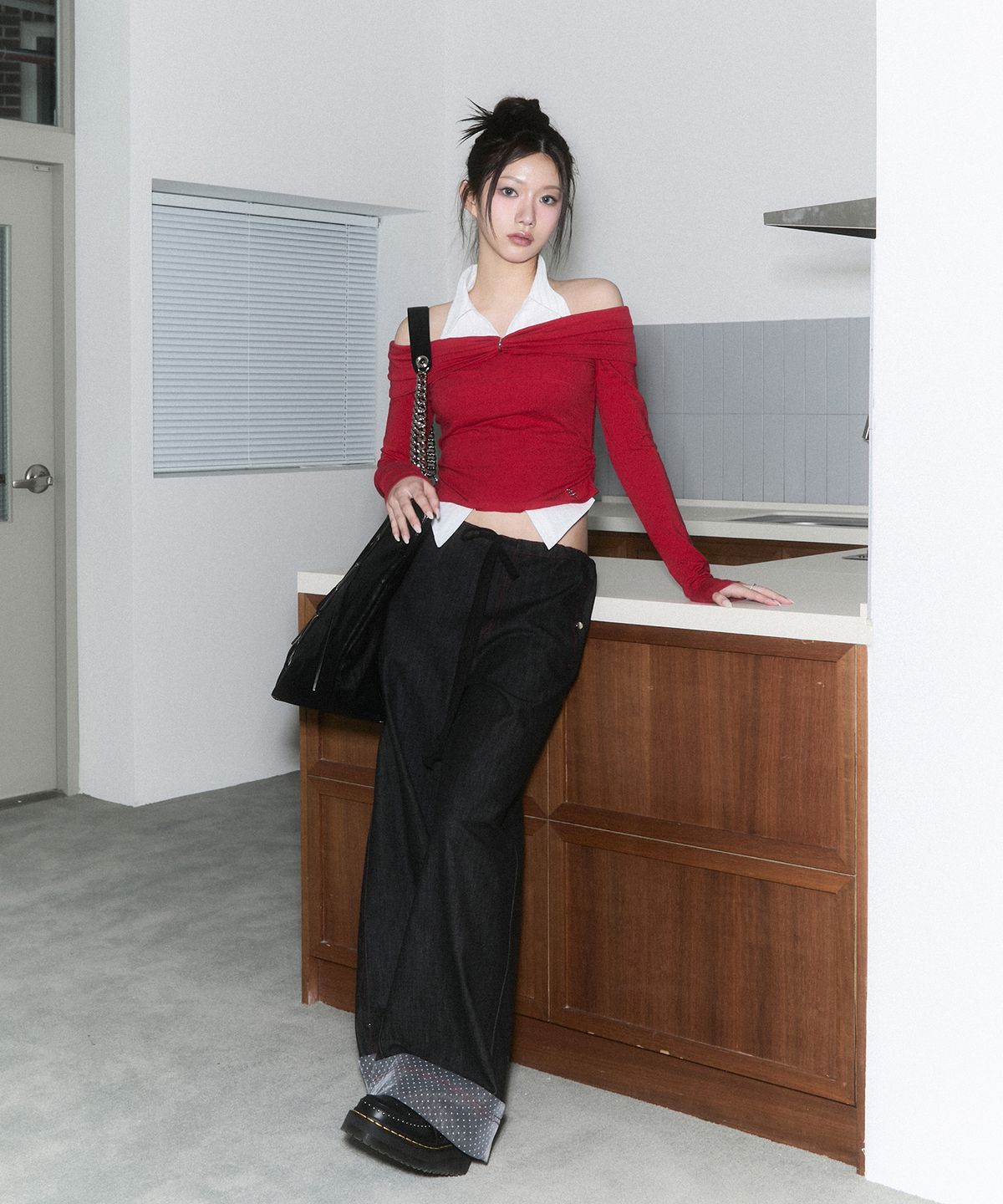 체리퀴리(CHERRYQUIRI) lace layered roll up denim - indigo