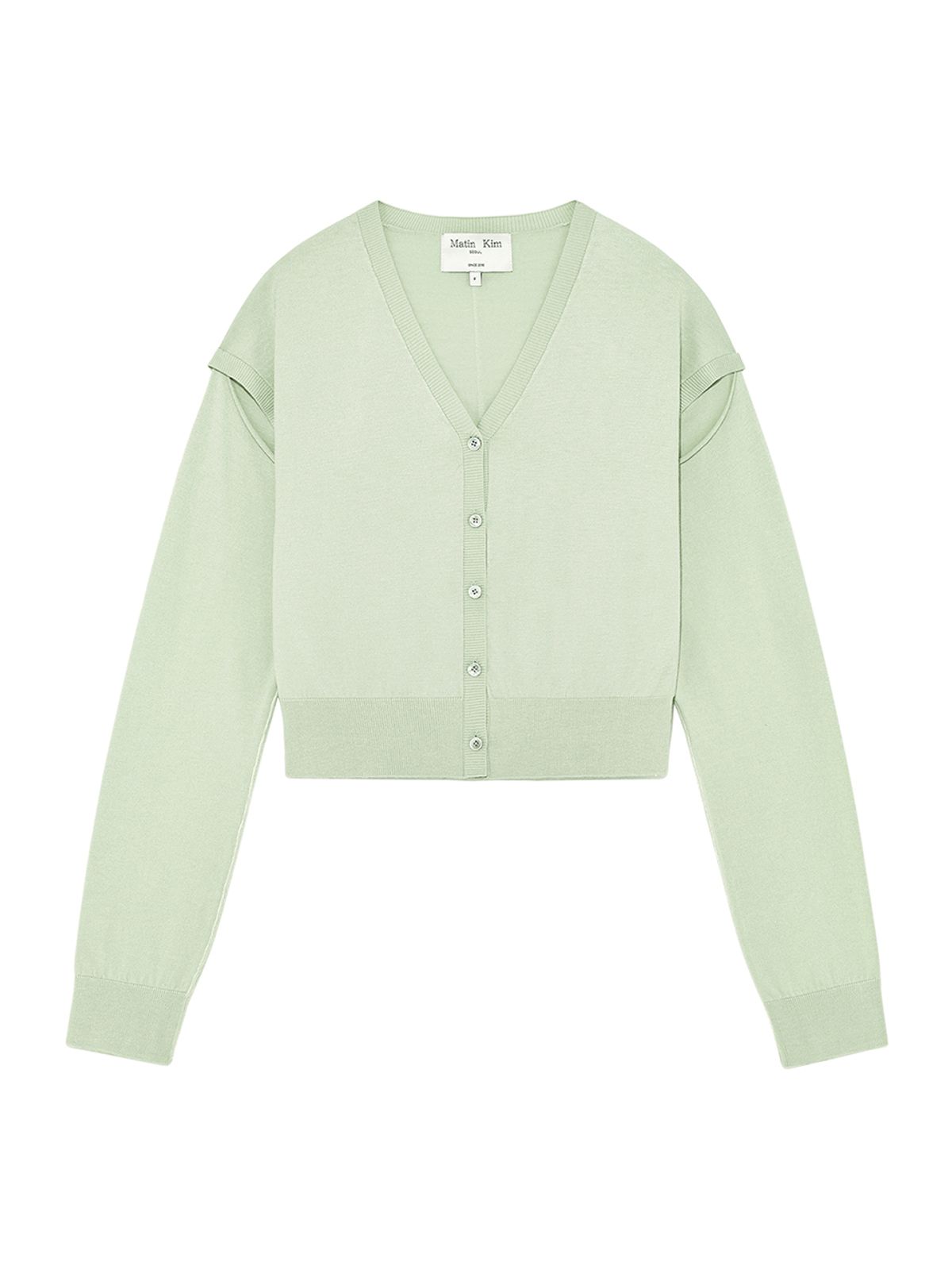 마뗑킴(MATIN KIM) SLIT DETAIL BUTTON CARDIGAN IN MINT