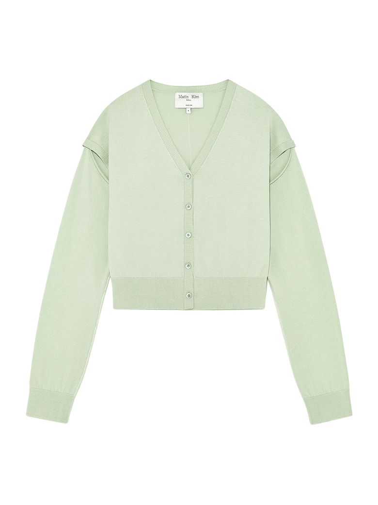 SLIT DETAIL BUTTON CARDIGAN IN MINT