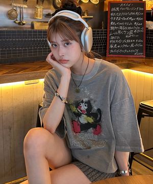 HELLO SPOTTY 피그먼트 반팔티 고스트그레이