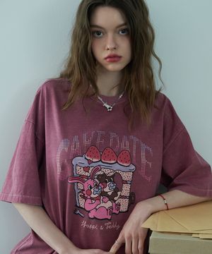 케이크 데이트 피그먼트 반팔티 더스티핑크