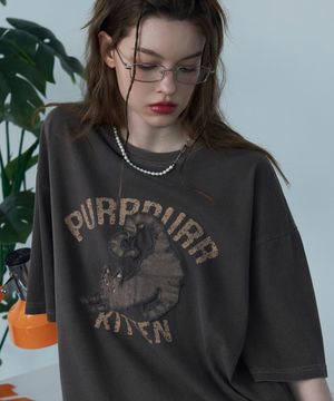 키튼 패치 피그먼트 반팔티 브라운