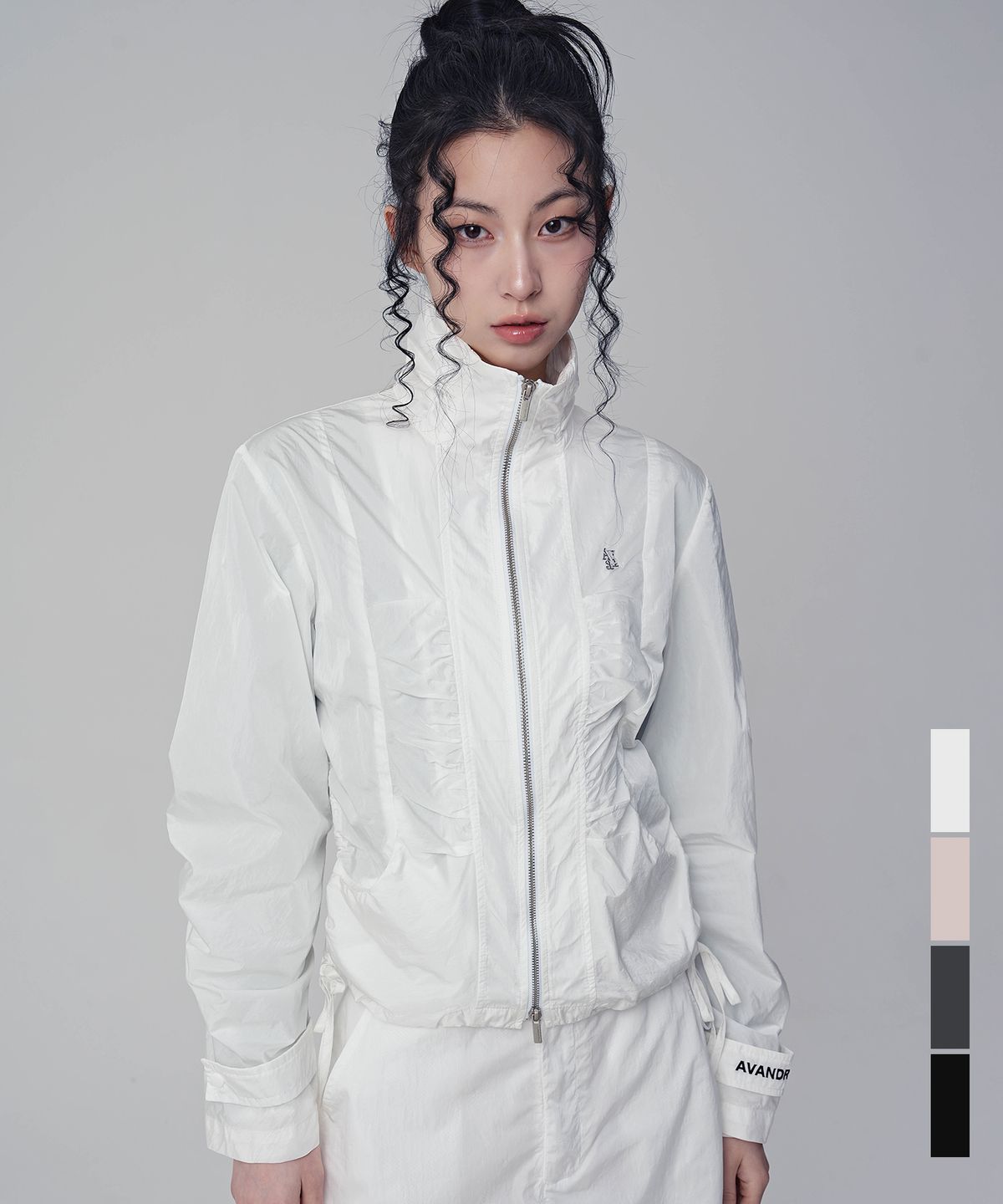어반드레스(AVANDRESS) Rib Taslan Shirring Zip-up - 4COL