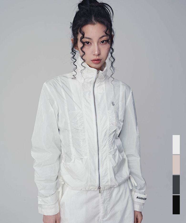 Rib Taslan Shirring Zip-up - 4COL