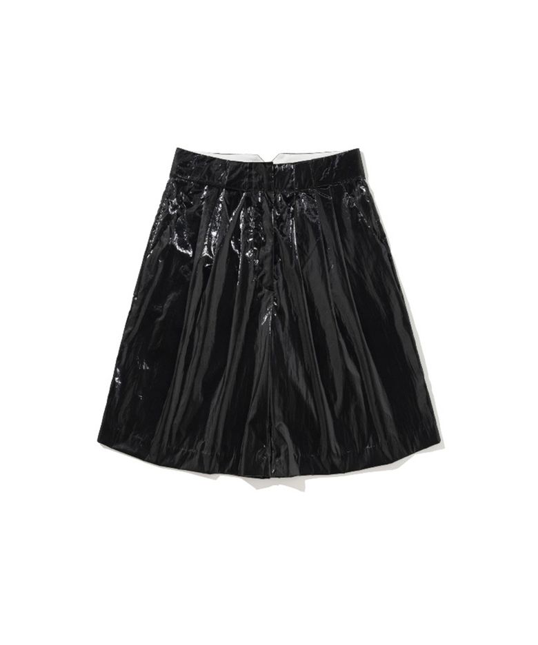 Box-Pleat Faux Leather Shorts Black