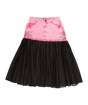 빈티지 워싱 데님 플리츠 스커트 - 빈티지 핑크