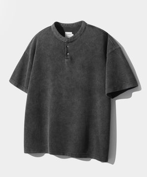 ASI 에센셜 와플 헨리넥 반팔 티셔츠_피그먼트 차콜