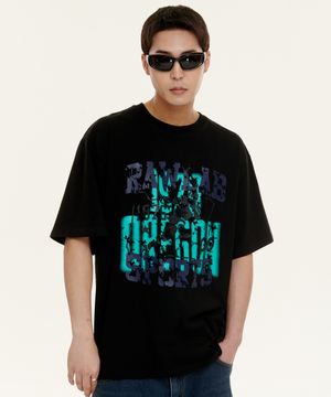 RAW 크랙 빈티지 반팔티 - 블랙