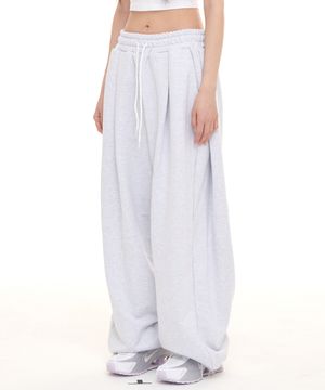 슈퍼와이드 사이드턱 스웻팬츠 - 멜란지그레이