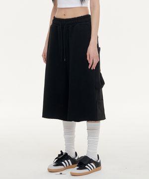 카펜터 스웨트 8부 팬츠 - 블랙