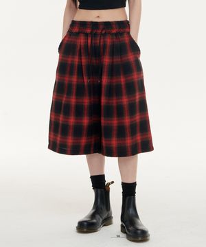 탄체크 8부 버뮤다 팬츠 - 레드