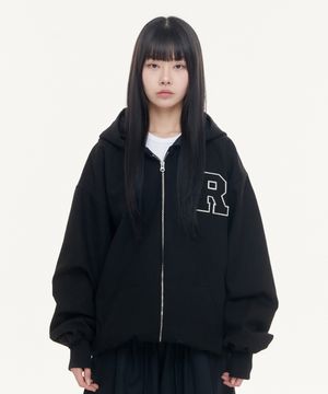 R로고 옥스포드 봄버 후드집업 - 블랙