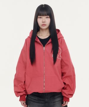 R로고 옥스포드 봄버 후드집업 - 핑크