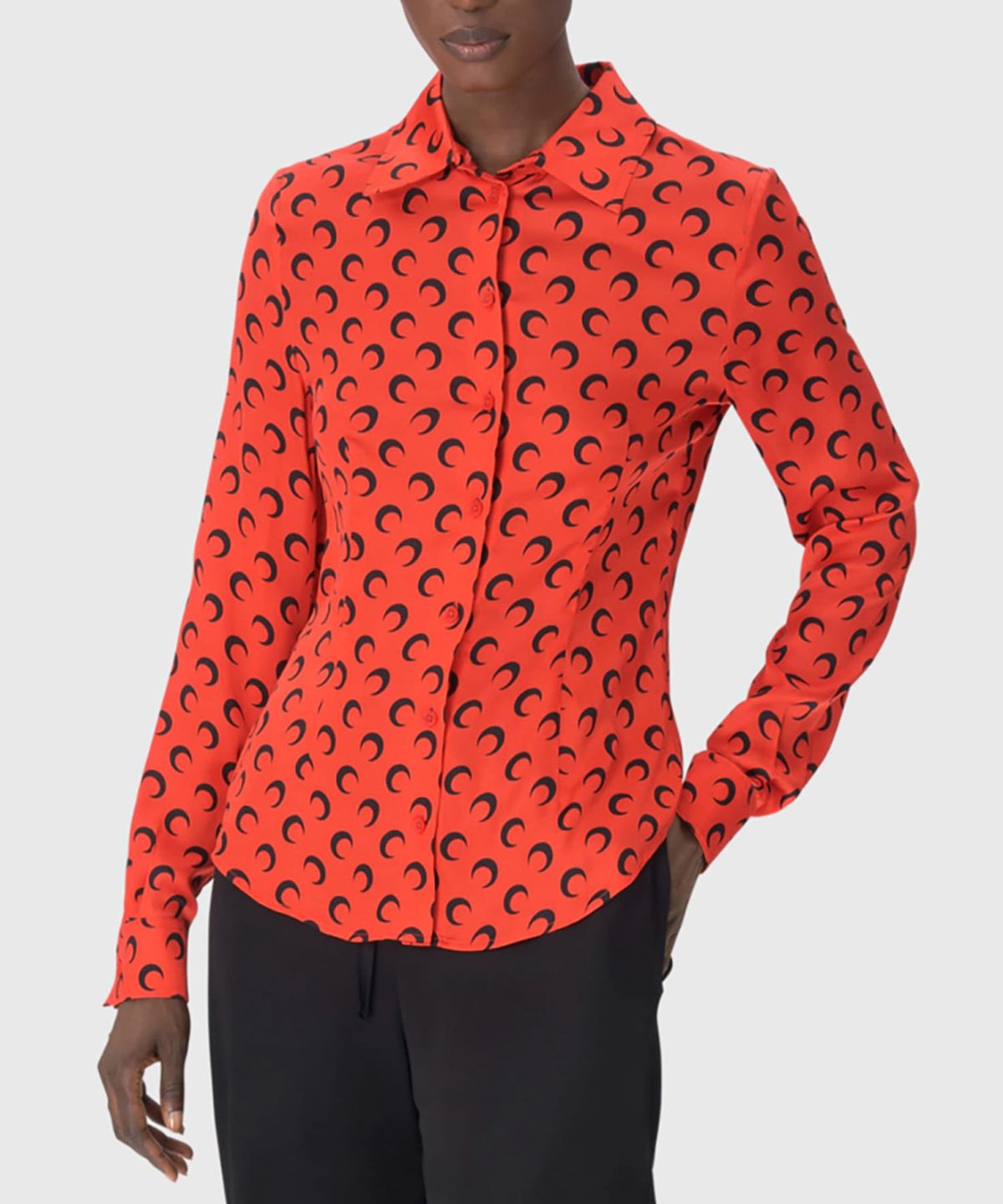 마린 세르(MARINE SERRE) (W) 문 새틴 셔츠 블라우스 레드 MOON SATIN SHIRT BLOUSE RD10 RED