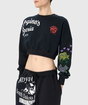 (W) 리제너레이티드 그래픽 크롭 스웨트셔츠 블랙 REGENERATED GRAPHIC SWEATSHIRTS CROPPED SWEATSHIRT BK99 BLACK
