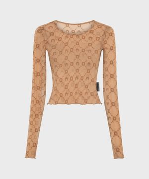 (W) 리사이클드 메쉬 플록 크롭 탑 카멜 RECYCLED MESH FLOCK SS CROPPED TOP BG60 CAMEL