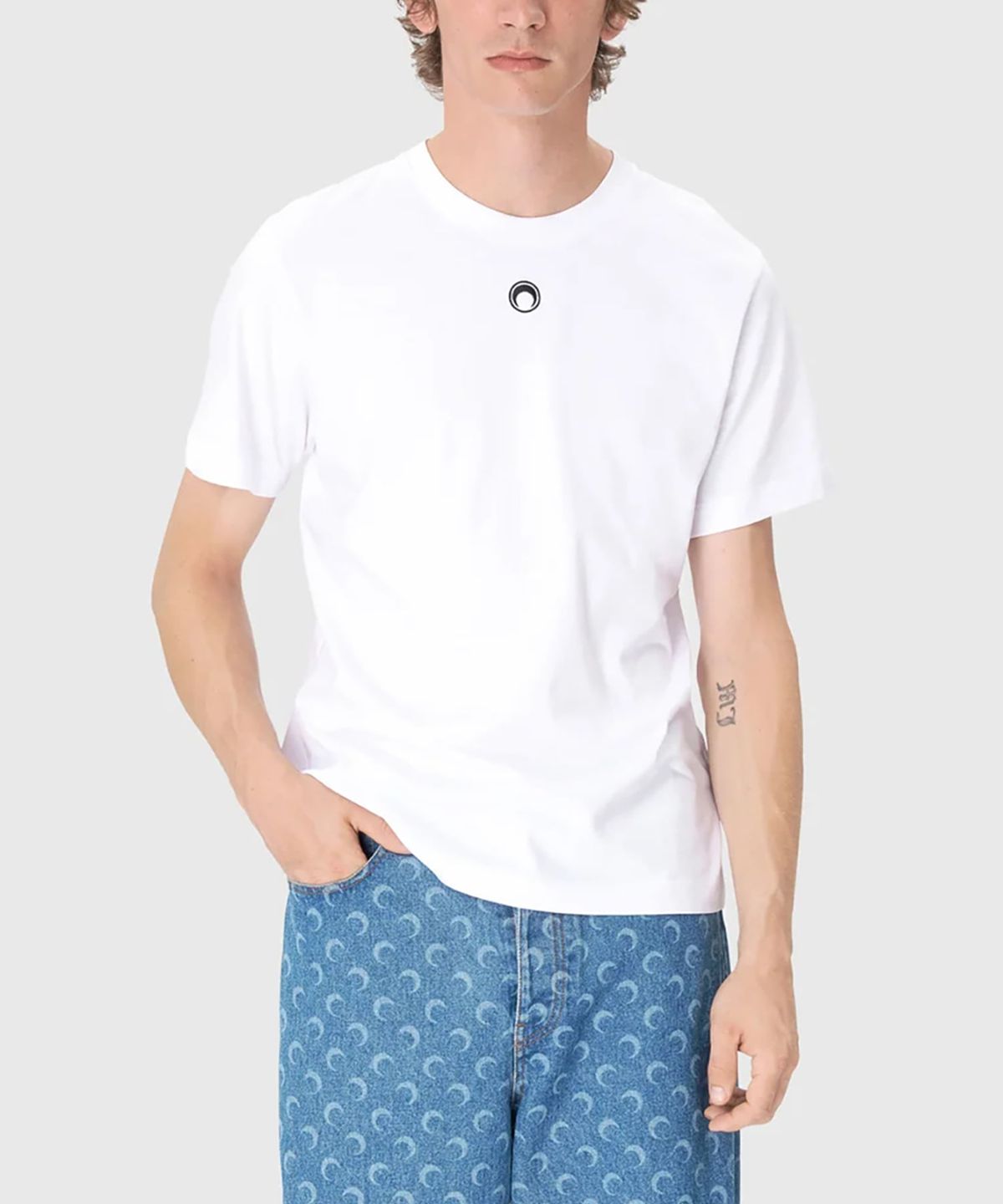 마린 세르(MARINE SERRE) (M) 문 로고 저지 루즈 핏 티셔츠 화이트 MOON LOGO JERSEY LOOSE FIT T-SHIRT WH10 WHITE