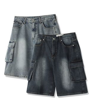 Wide Cargo Half Denim Pants - 3COL