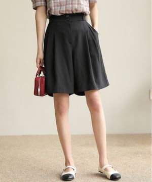 뒷밴딩 투핀턱 와이드핏 5부 버뮤다 팬츠