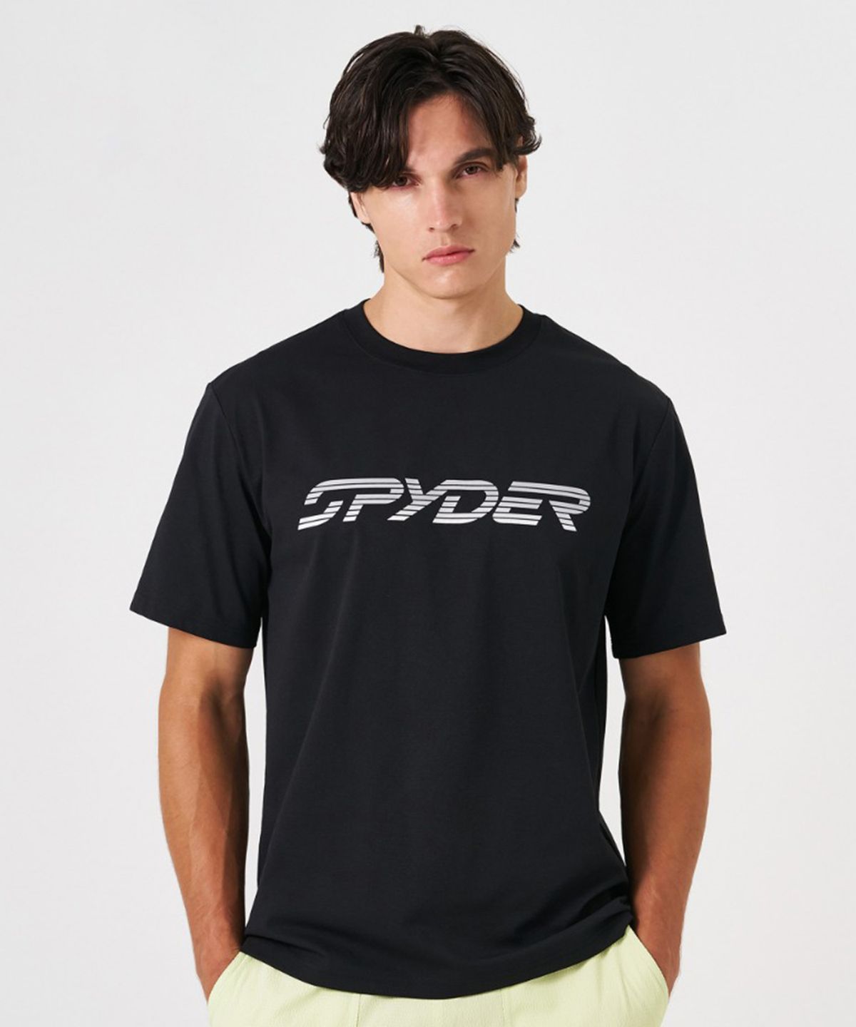 스파이더(SPYDER) 남성 듀오테크 레터 로고 반팔 티셔츠 SPKMCNRS310MBLK
