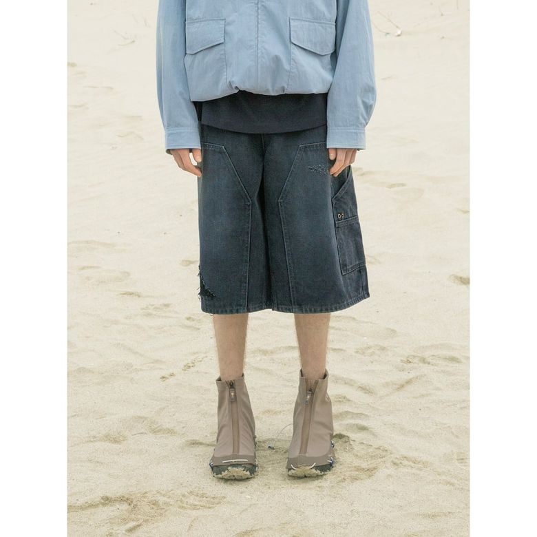 (UNISEX) 디스트로이드 카펜터 데님 버뮤다 숏츠  차콜