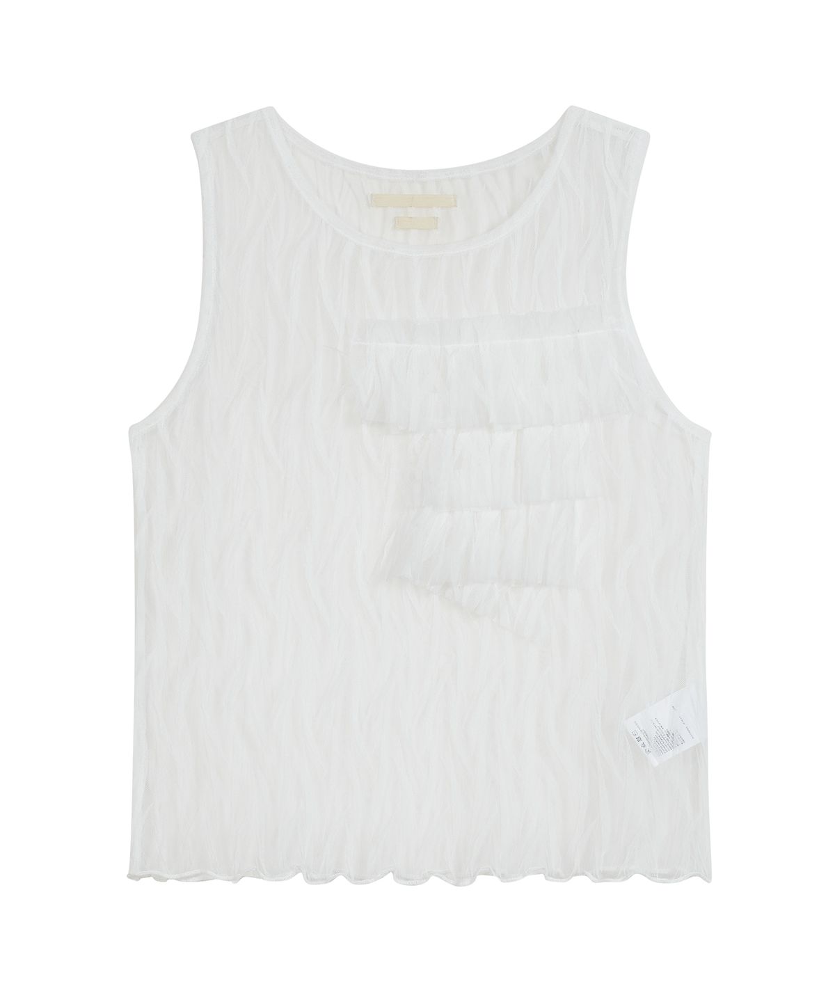 타입서비스(TYPESERVICE) Mesh Ruffled Trim Sleeveless Top [White]