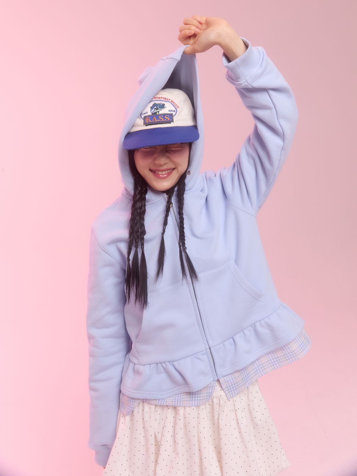 네프네프(NEFNEF) layerd ruffle hoodie_sky blue