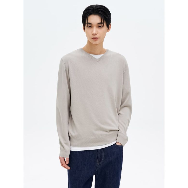 하이게이지 브이넥 니트 풀오버  베이지