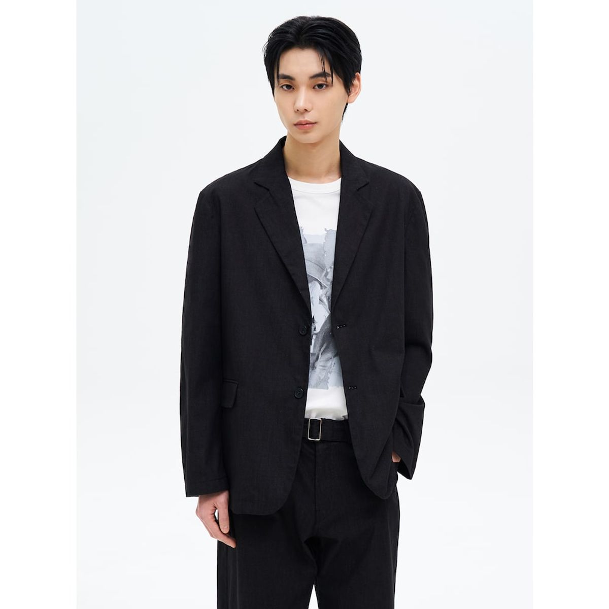 에잇세컨즈(8SECONDS) 데님라이크 오버핏 셋업 재킷  블랙
