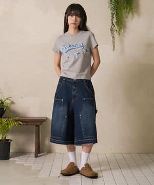 Garment Wash Double Knee Bermuda Pants Navy