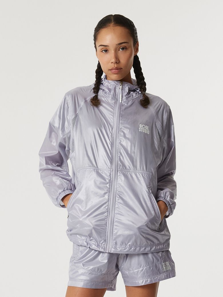GLOSSY HOODED LIGHTWEIGHT JACKET-LAVENDER