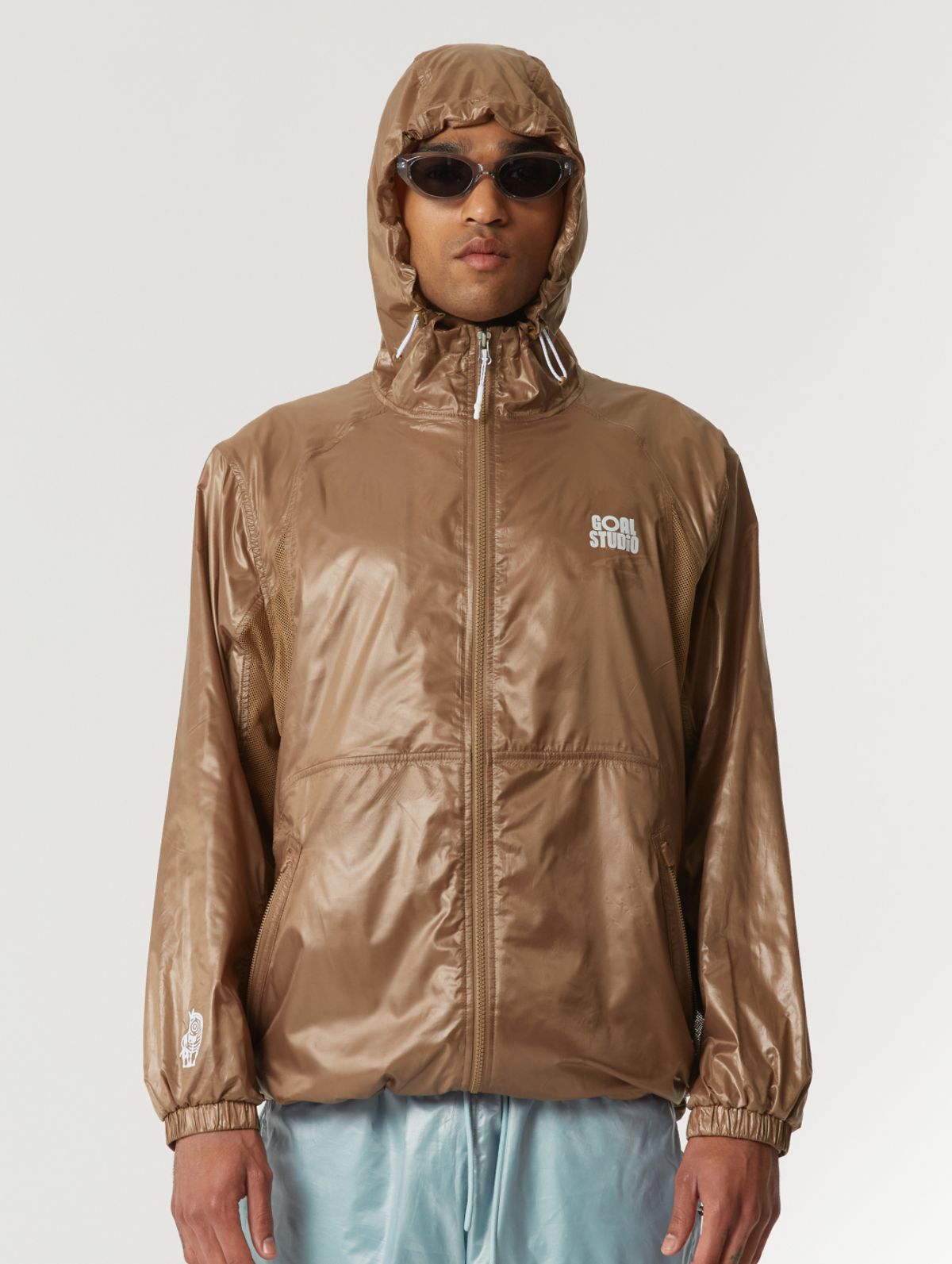 골스튜디오(GOALSTUDIO) GLOSSY HOODED LIGHTWEIGHT JACKET-BROWN