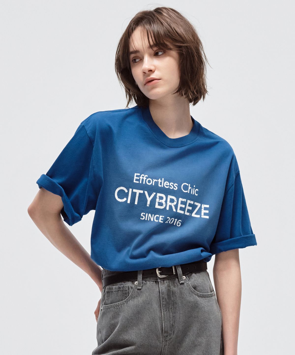 시티브리즈(CITYBREEZE) 스머지 워싱 반팔 티셔츠_BLUE